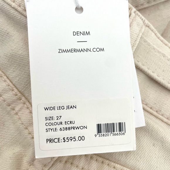 Zimmerman Ecru Wide Leg Jeans
Size 27 - Picture 5 of 5